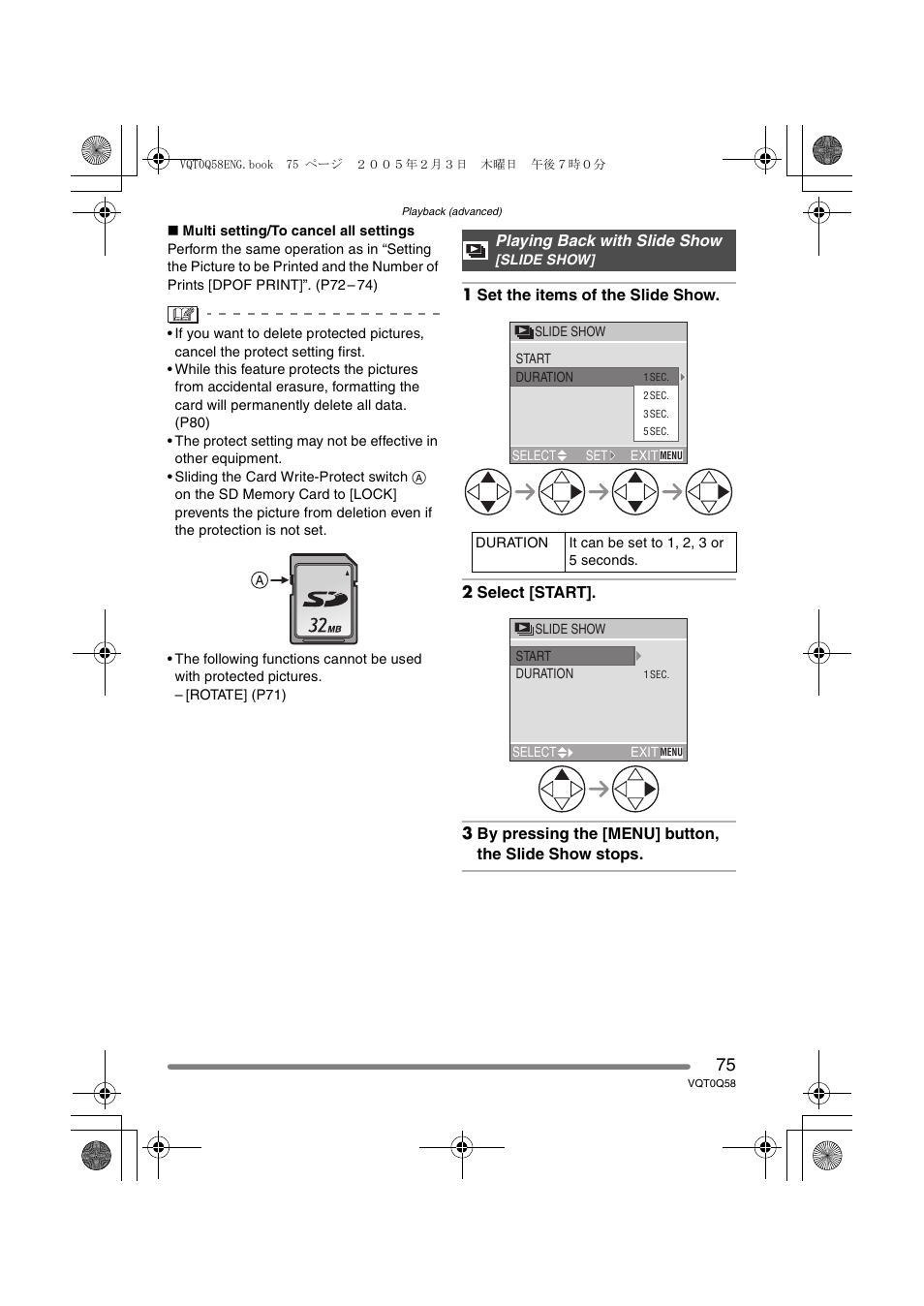 Playing back with slide show | Panasonic DMC-LS1PP User Manual | Page 75 / 112