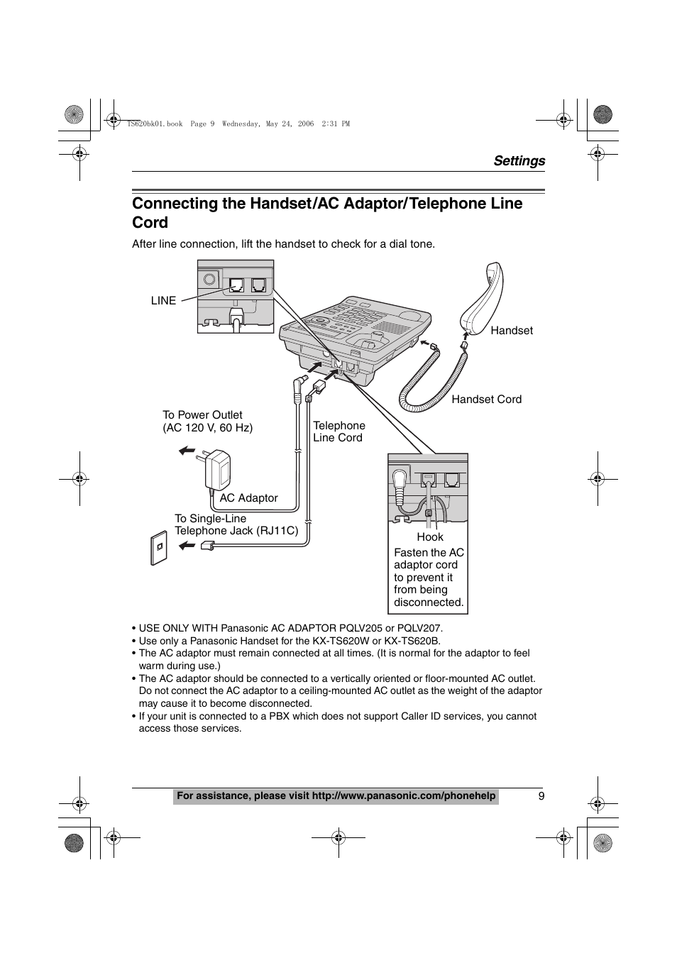 Settings | Panasonic KX-TS620W User Manual | Page 9 / 64