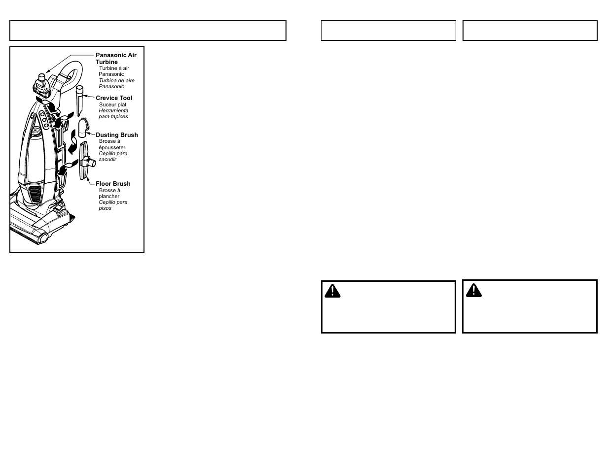 Attachments, Attention, Cuidado | Panasonic MC-V7721 User Manual | Page 28 / 64