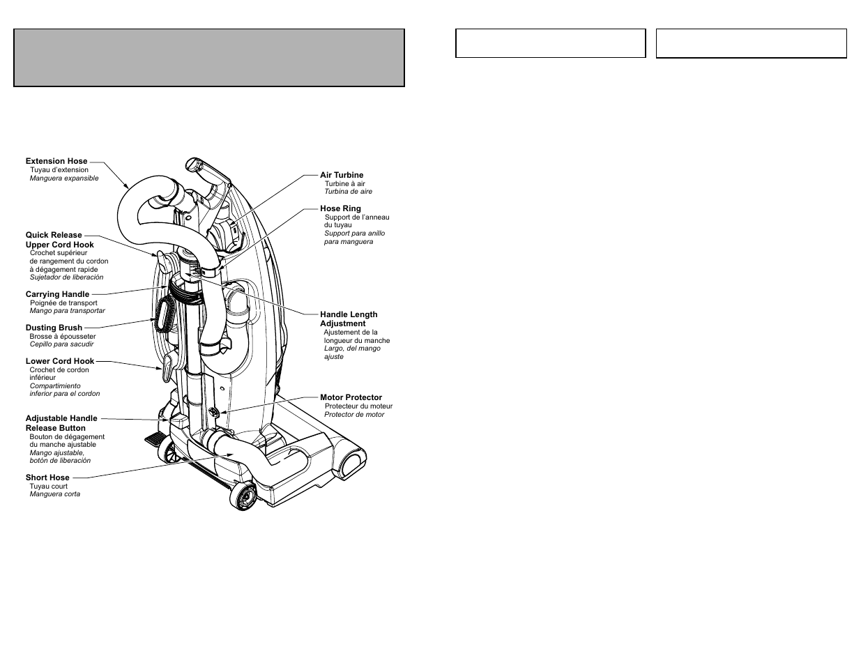 Degagement des obstructions, Quitando los residuos de basura en los conductos, Parts identification | Nomenclature identificación de piezas | Panasonic MC-V7721 User Manual | Page 55 / 64