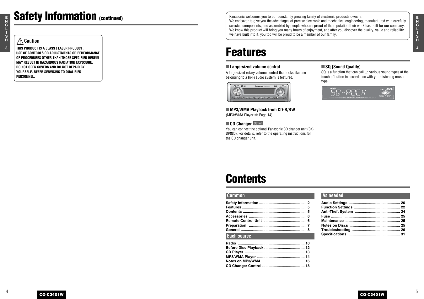 Panasonic CQ-C3401 User Manual | Page 2 / 15