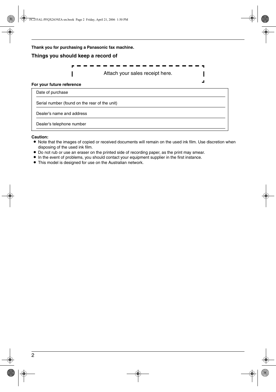 Panasonic KX-FC255AL User Manual | Page 2 / 84