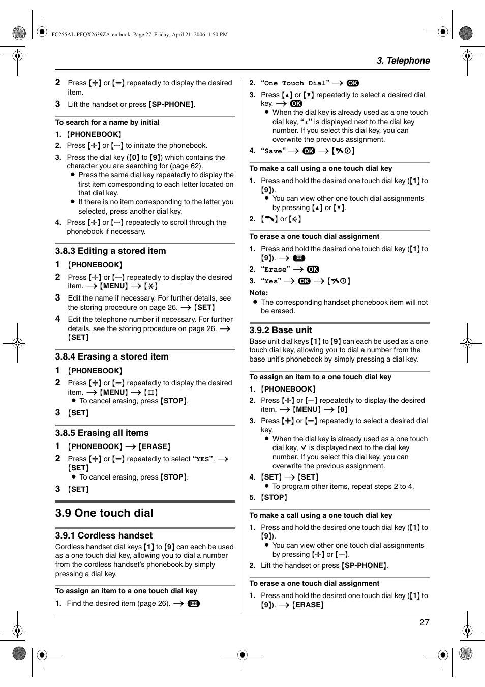 9 one touch dial, One touch dial, 9 one touch dial | Panasonic KX-FC255AL User Manual | Page 27 / 84