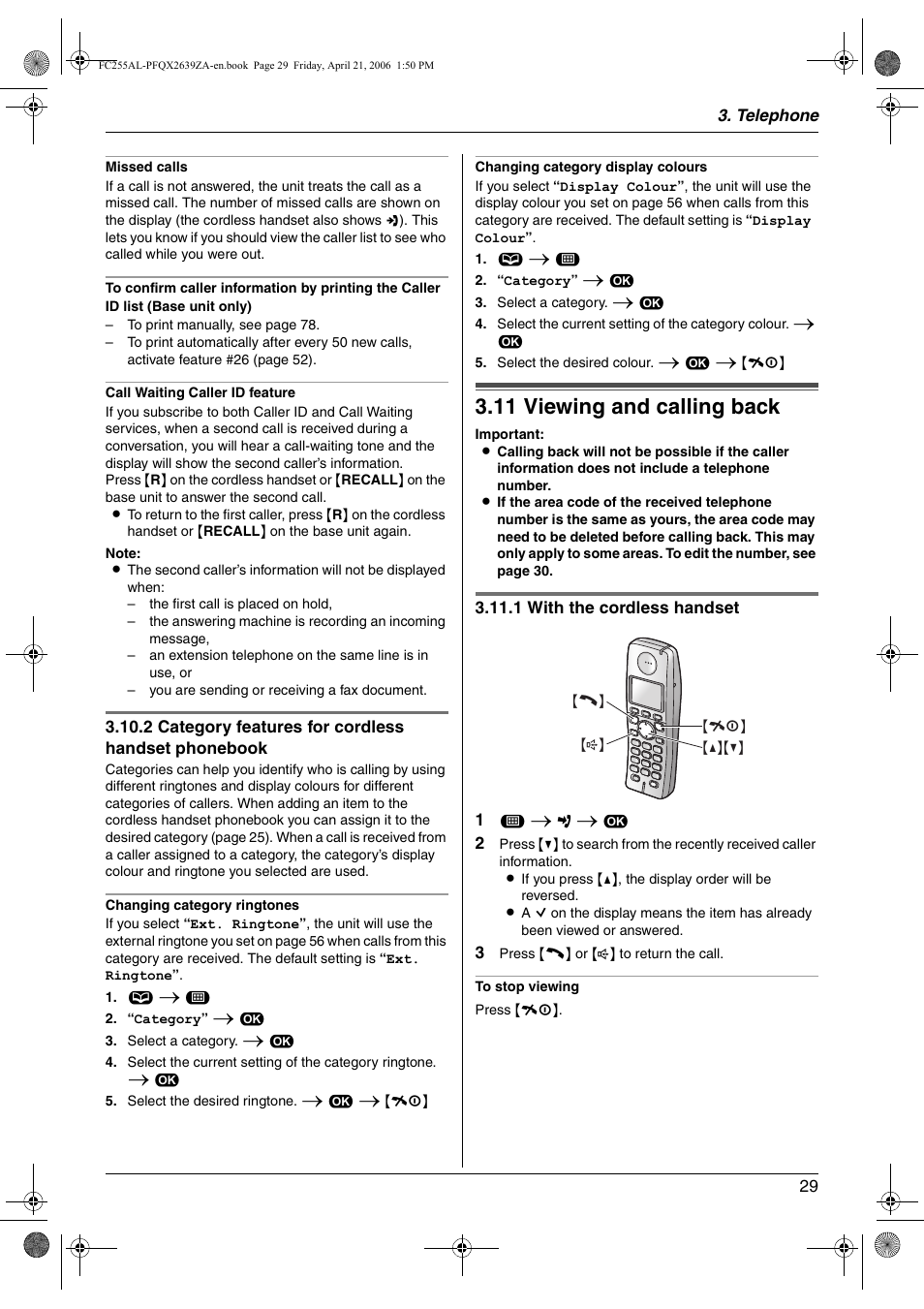 11 viewing and calling back, Viewing and calling back, 11 viewing and calling back | Panasonic KX-FC255AL User Manual | Page 29 / 84