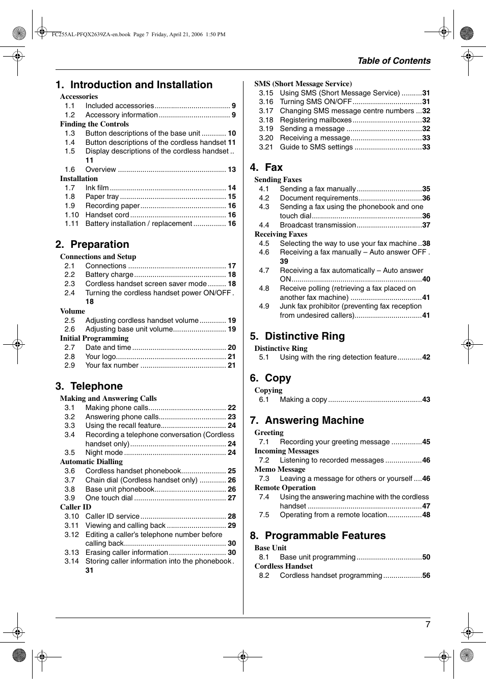 Panasonic KX-FC255AL User Manual | Page 7 / 84