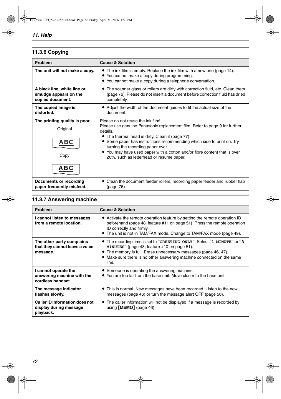 A b c | Panasonic KX-FC255AL User Manual | Page 72 / 84