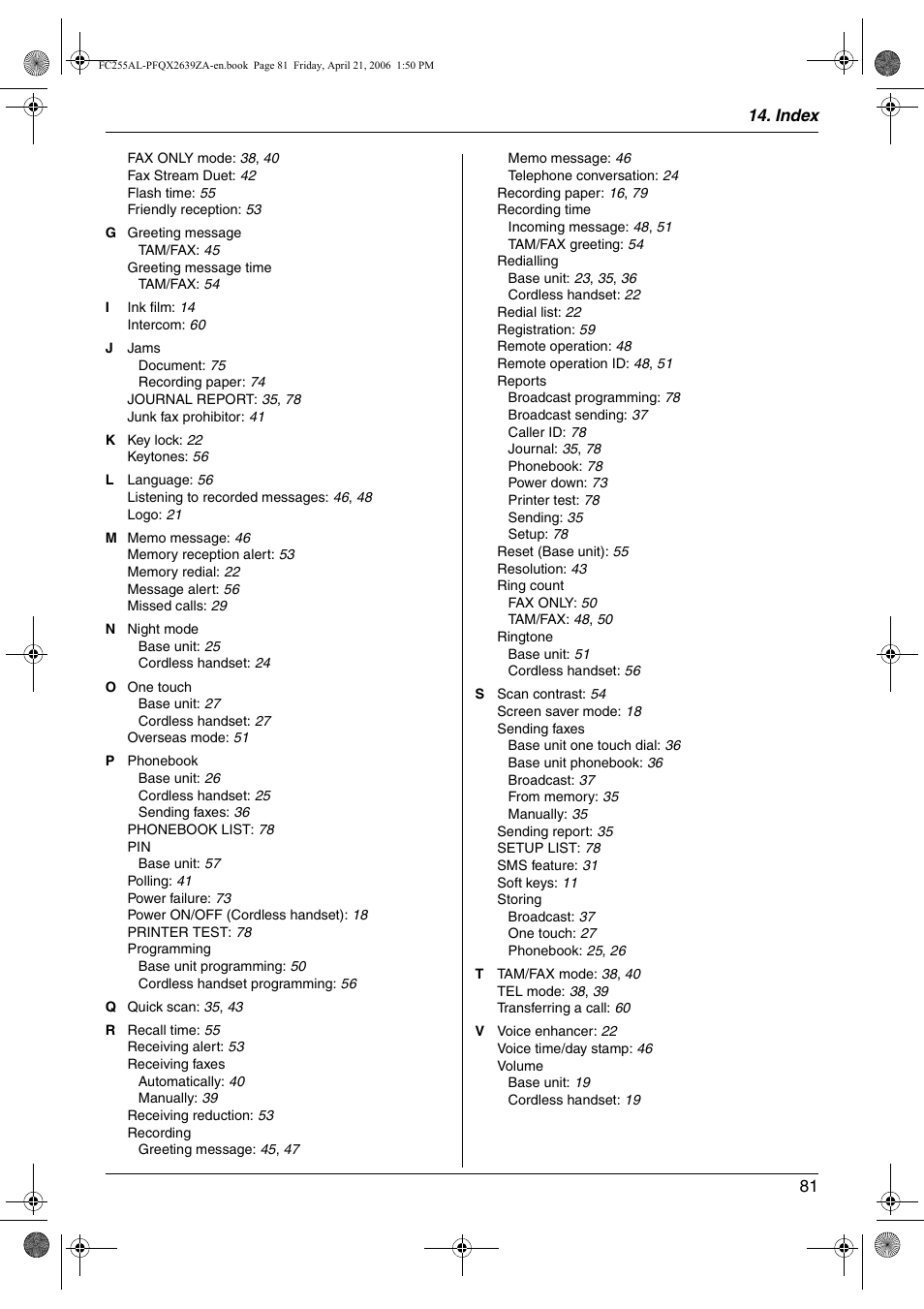 Panasonic KX-FC255AL User Manual | Page 81 / 84