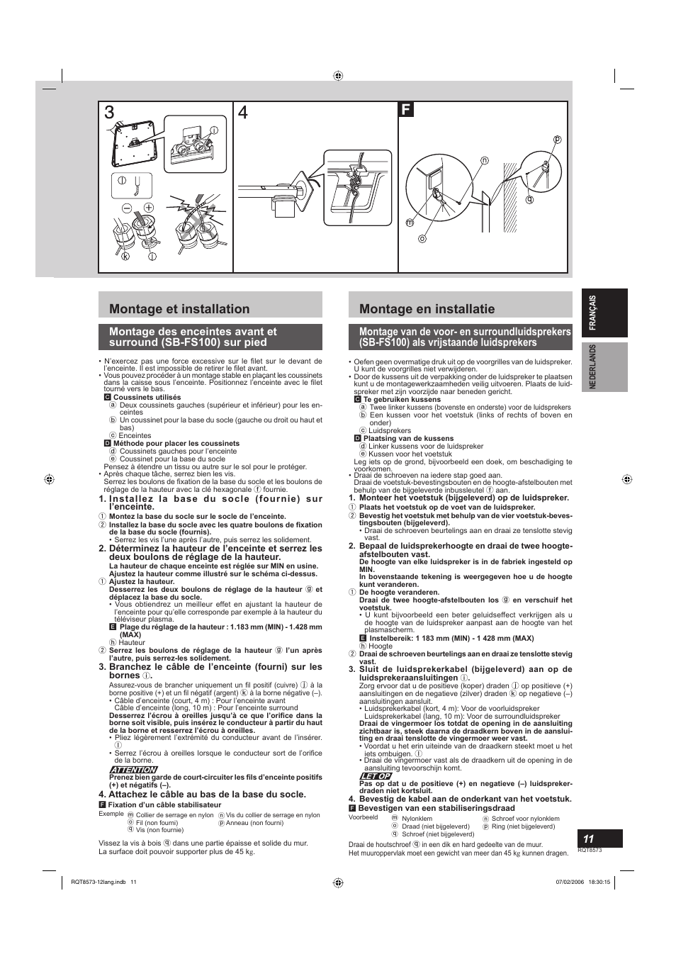 Montage et installation, Montage en installatie | Panasonic SB-TP100 User Manual | Page 11 / 64