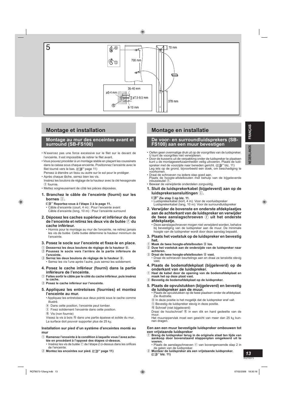 Montage et installation, Montage en installatie | Panasonic SB-TP100 User Manual | Page 13 / 64