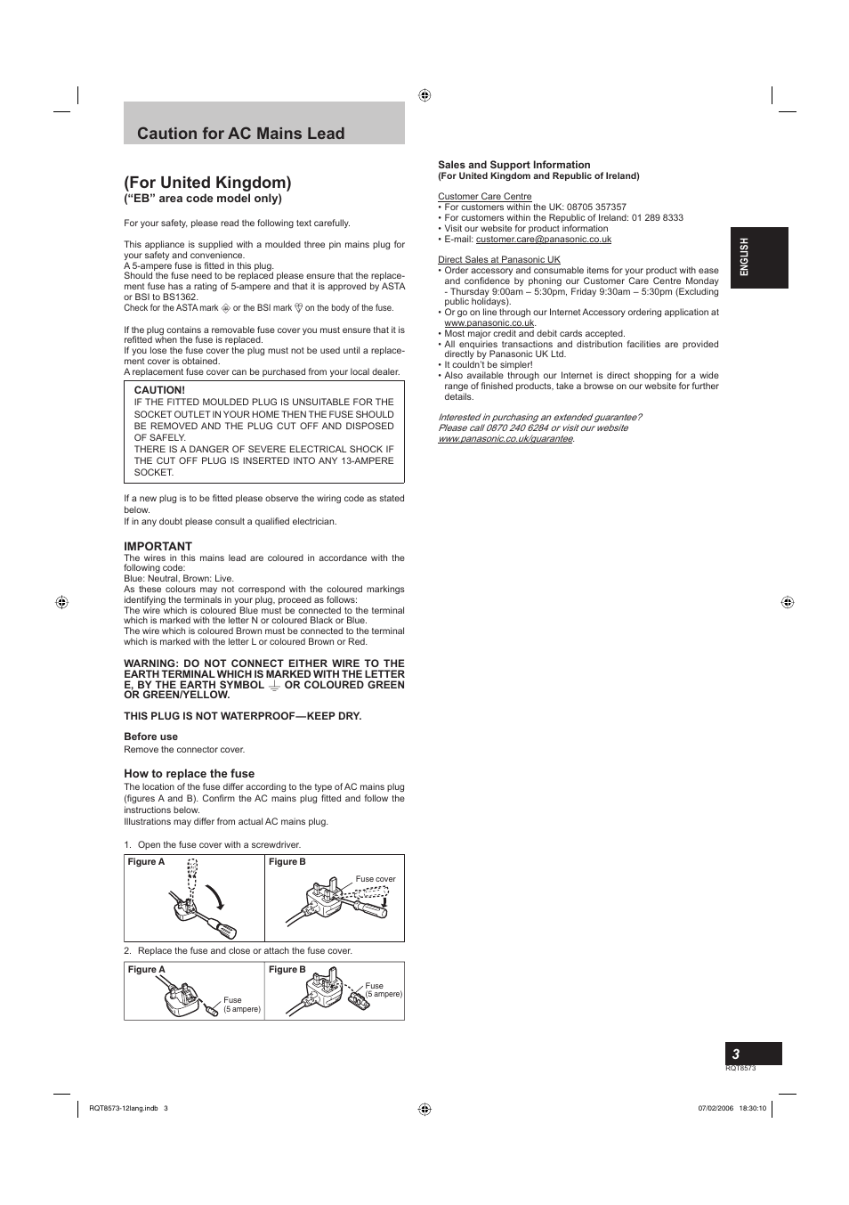 Caution for ac mains lead (for united kingdom) | Panasonic SB-TP100 User Manual | Page 3 / 64