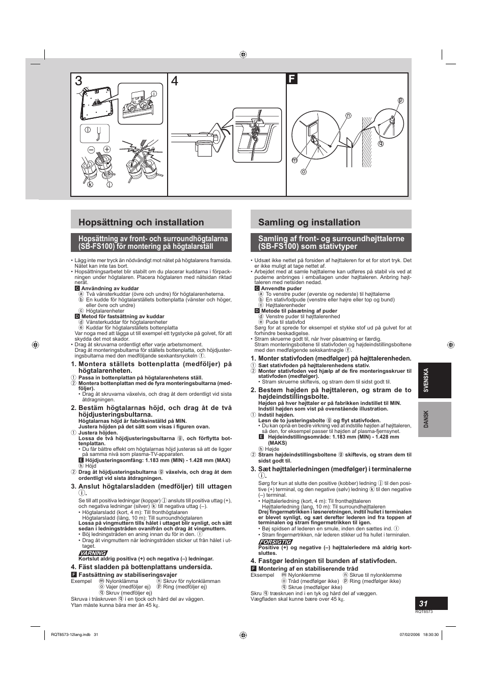 Hopsättning och installation, Samling og installation | Panasonic SB-TP100 User Manual | Page 31 / 64