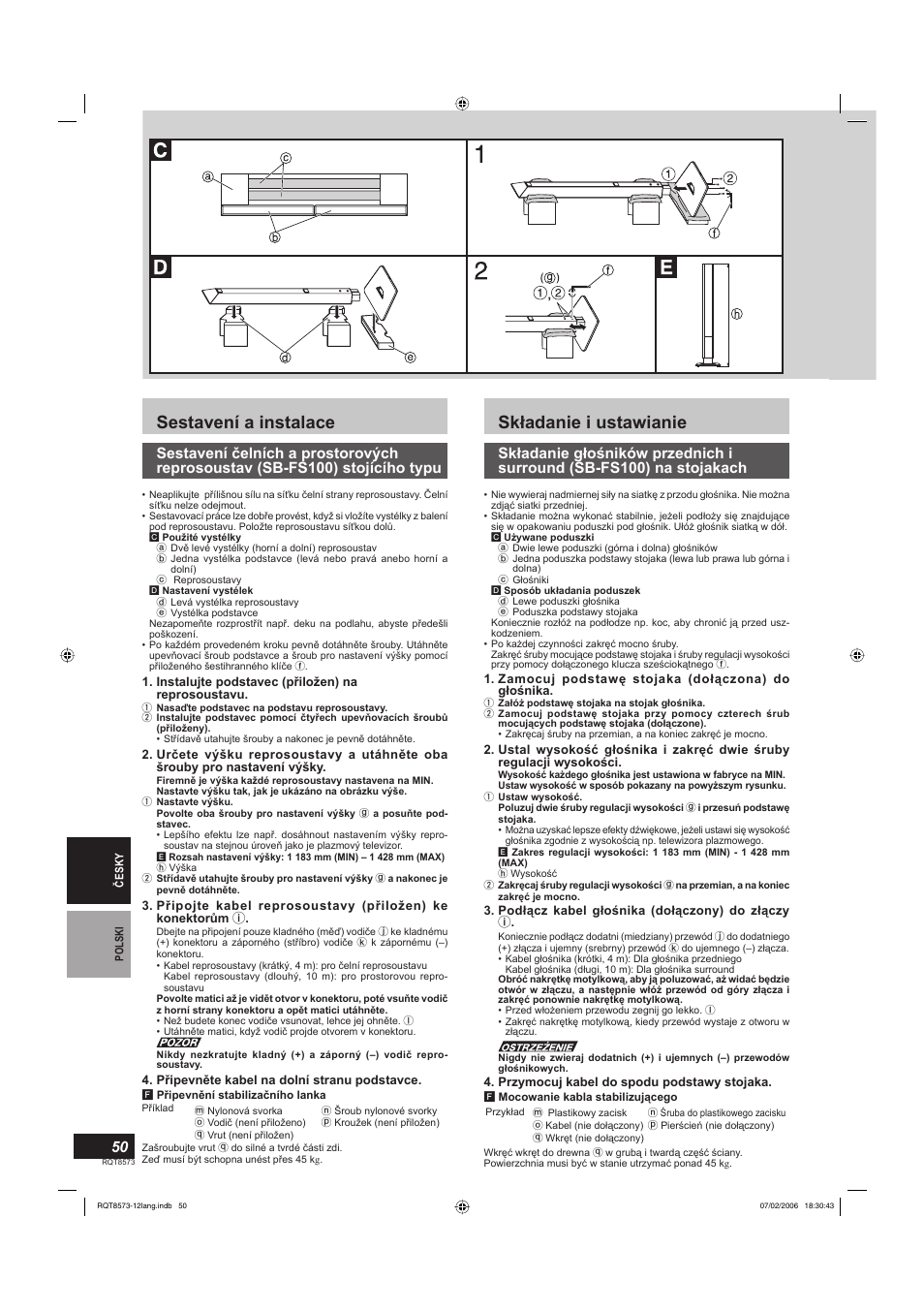 Sestavení a instalace, Składanie i ustawianie | Panasonic SB-TP100 User Manual | Page 50 / 64