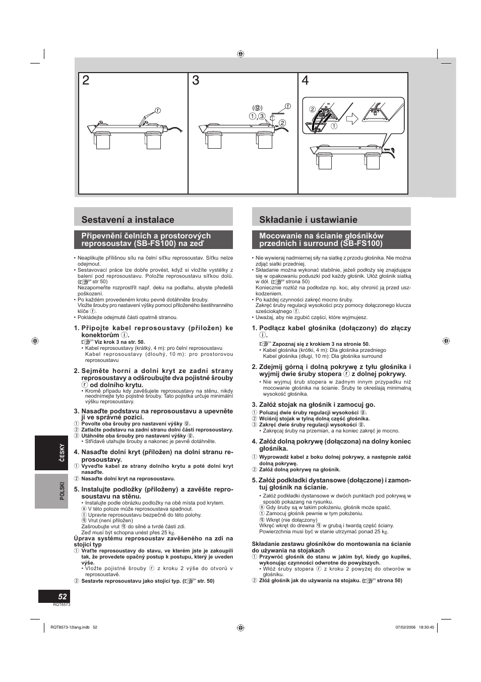 Sestavení a instalace, Składanie i ustawianie | Panasonic SB-TP100 User Manual | Page 52 / 64
