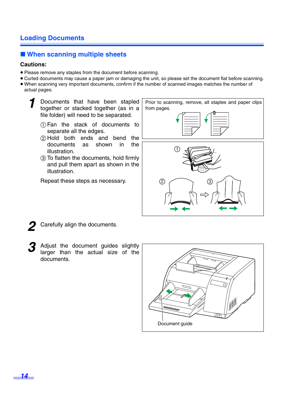 When scanning multiple sheets | Panasonic KV-S3065CW User Manual | Page 14 / 40