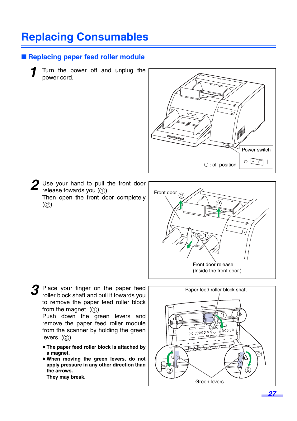 Replacing consumables, Replacing paper feed roller module | Panasonic KV-S3065CW User Manual | Page 27 / 40