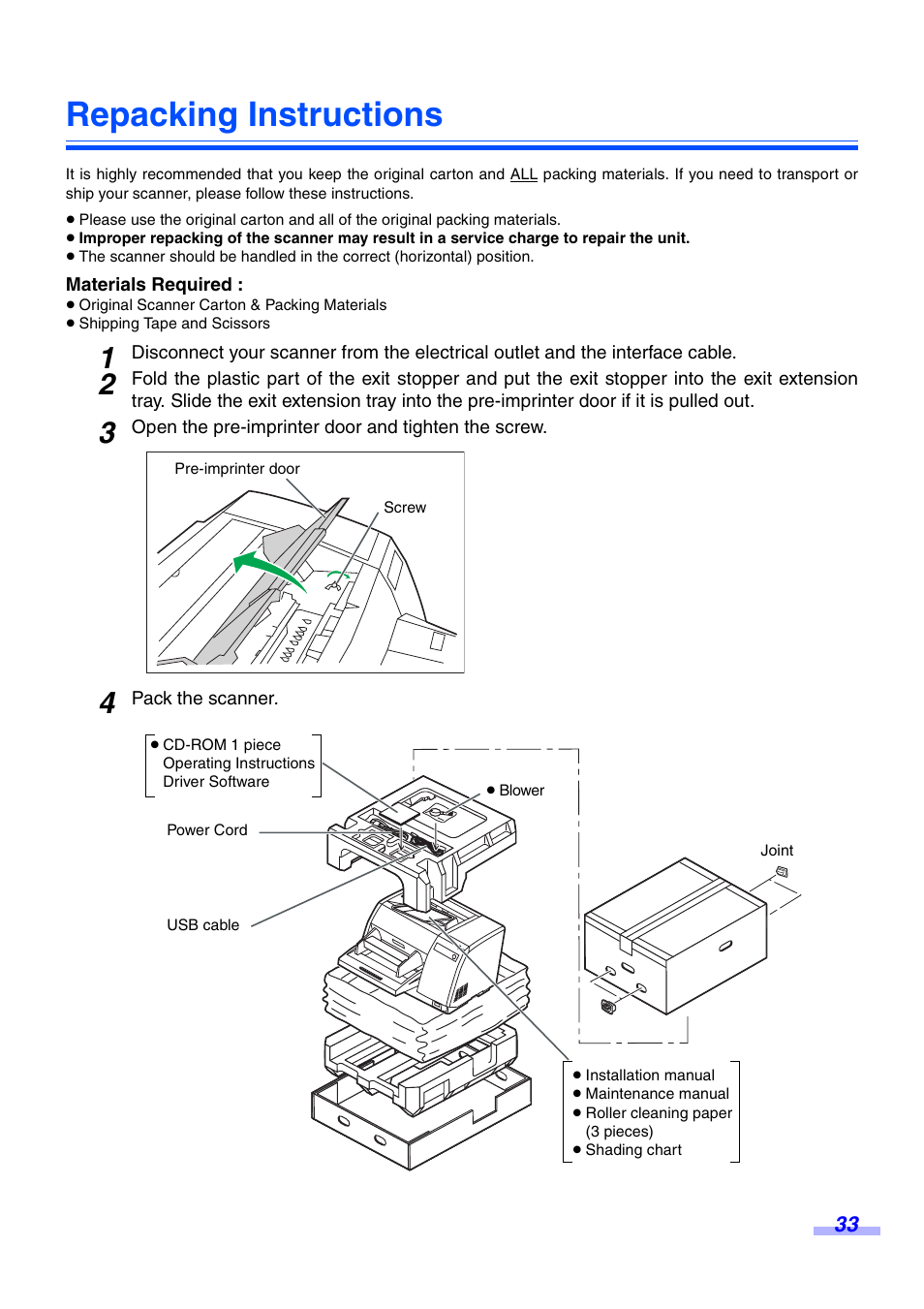Repacking instructions | Panasonic KV-S3065CW User Manual | Page 33 / 40