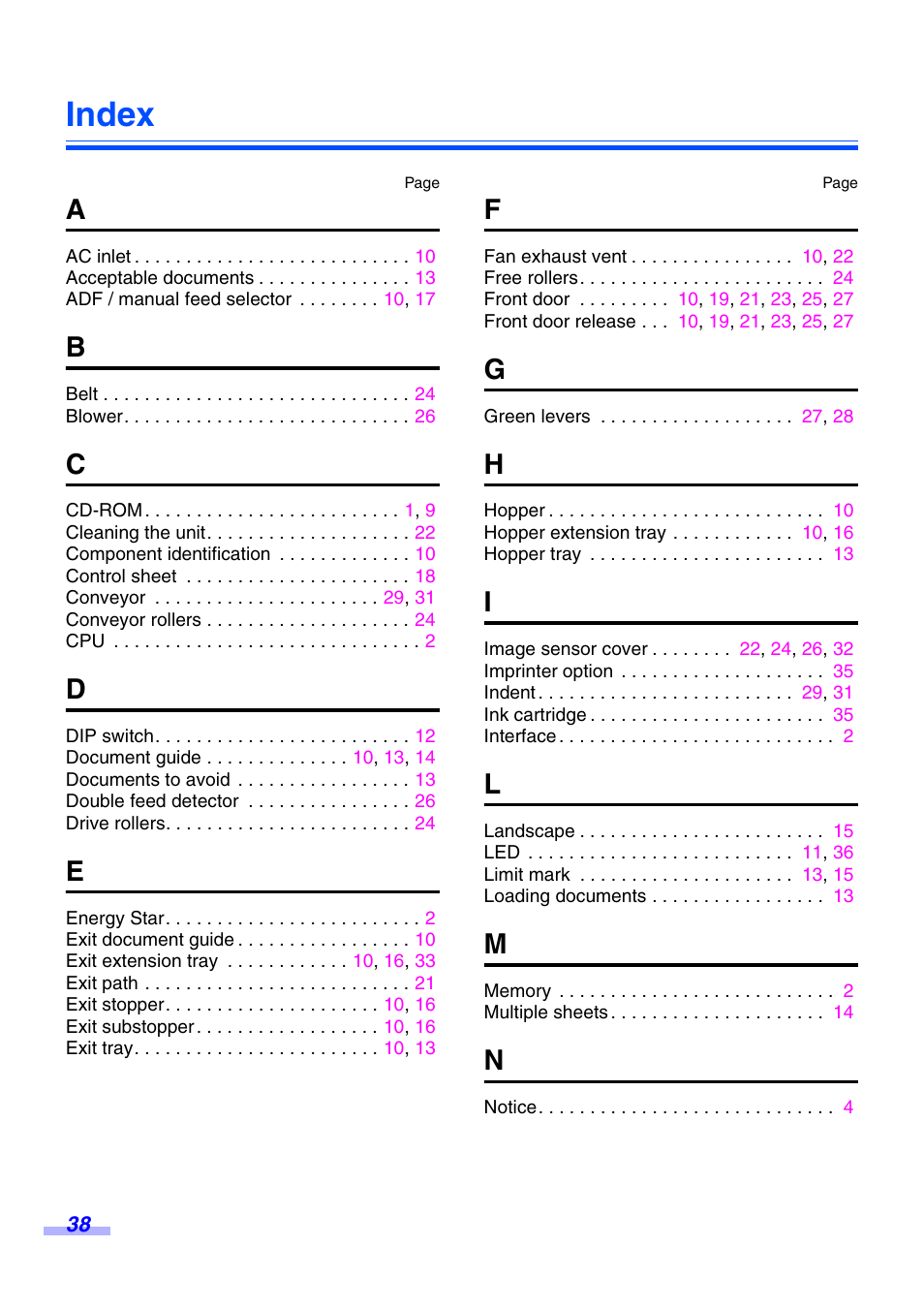 Index | Panasonic KV-S3065CW User Manual | Page 38 / 40