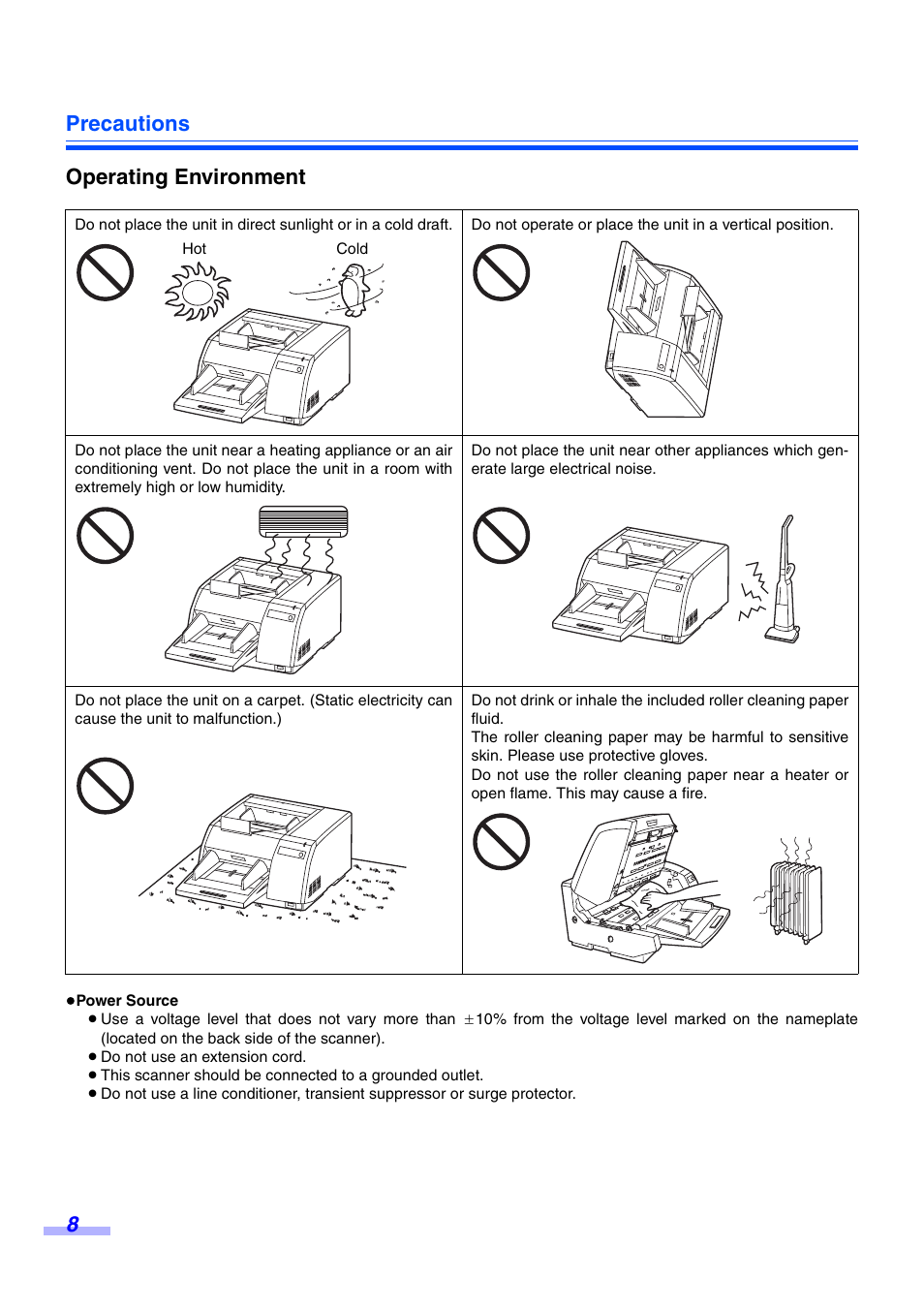 Precautions 8 operating environment | Panasonic KV-S3065CW User Manual | Page 8 / 40