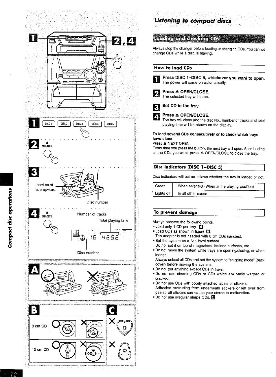 Usféitmg compact discs | Panasonic SC-AK15 User Manual | Page 12 / 36