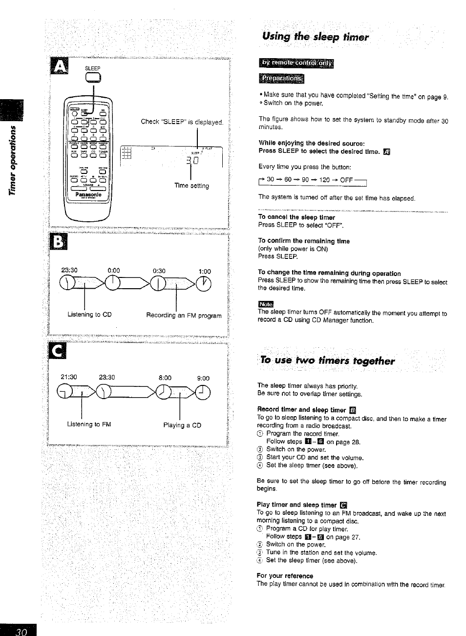 Bz 3 > 0 =xri, Using the sieep timer | Panasonic SC-AK15 User Manual | Page 30 / 36