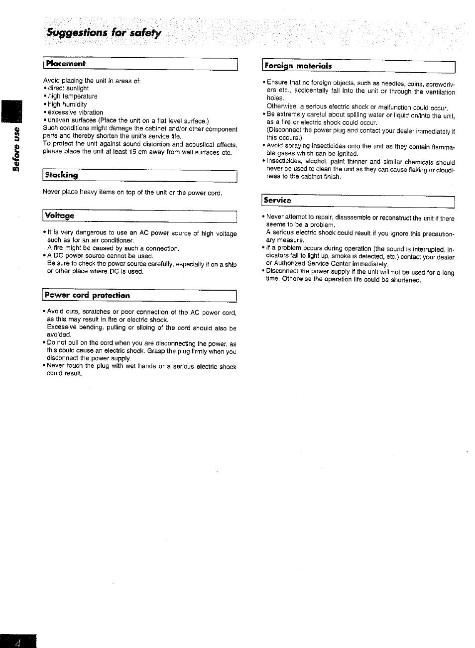 Suggestions far safety | Panasonic SC-AK15 User Manual | Page 4 / 36