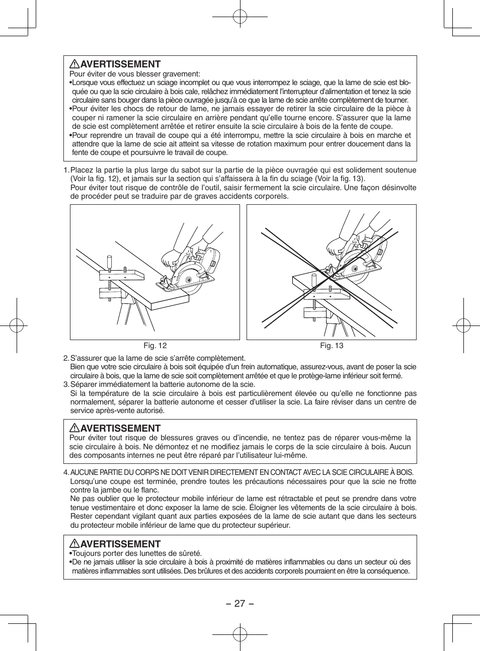 Avertissement | Panasonic EY3551 User Manual | Page 27 / 48