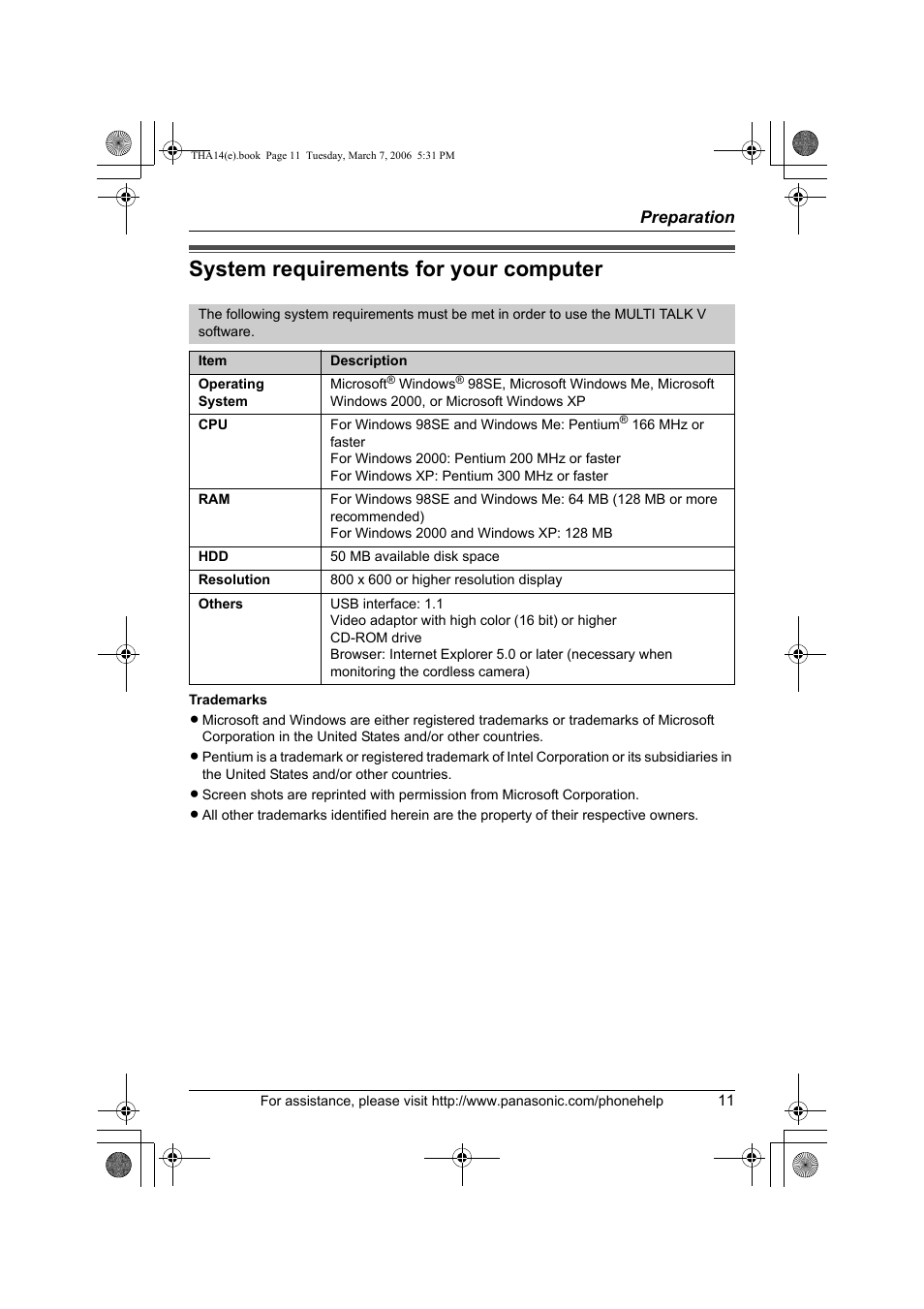 System requirements for your computer | Panasonic KX-THA14 User Manual | Page 11 / 44