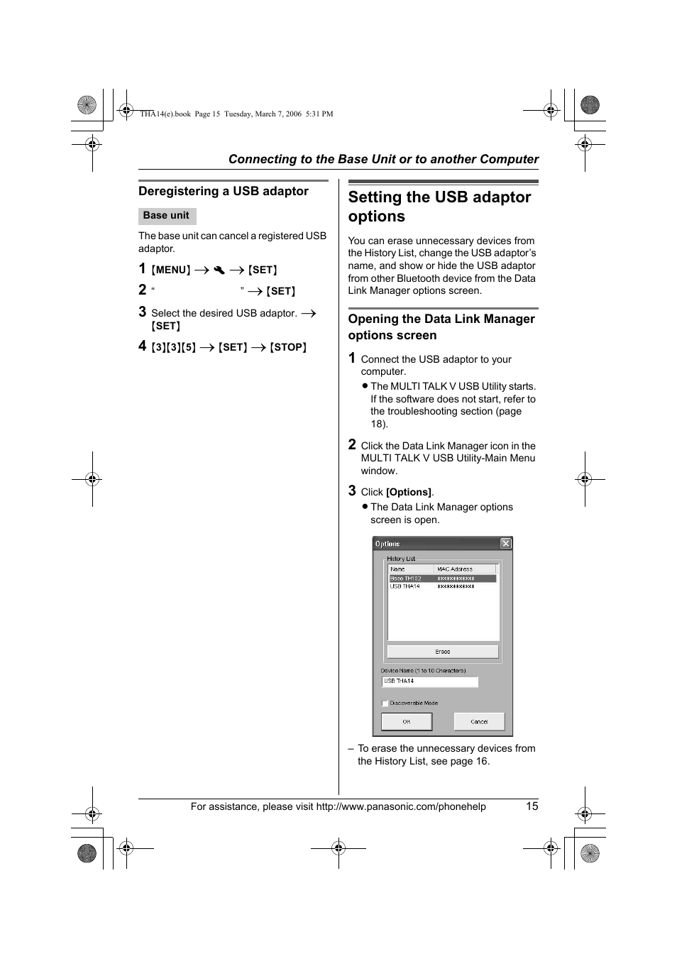 Setting the usb adaptor options | Panasonic KX-THA14 User Manual | Page 15 / 44
