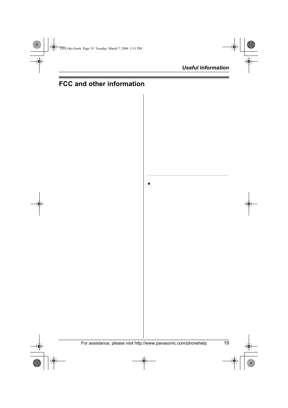 Fcc and other information | Panasonic KX-THA14 User Manual | Page 19 / 44