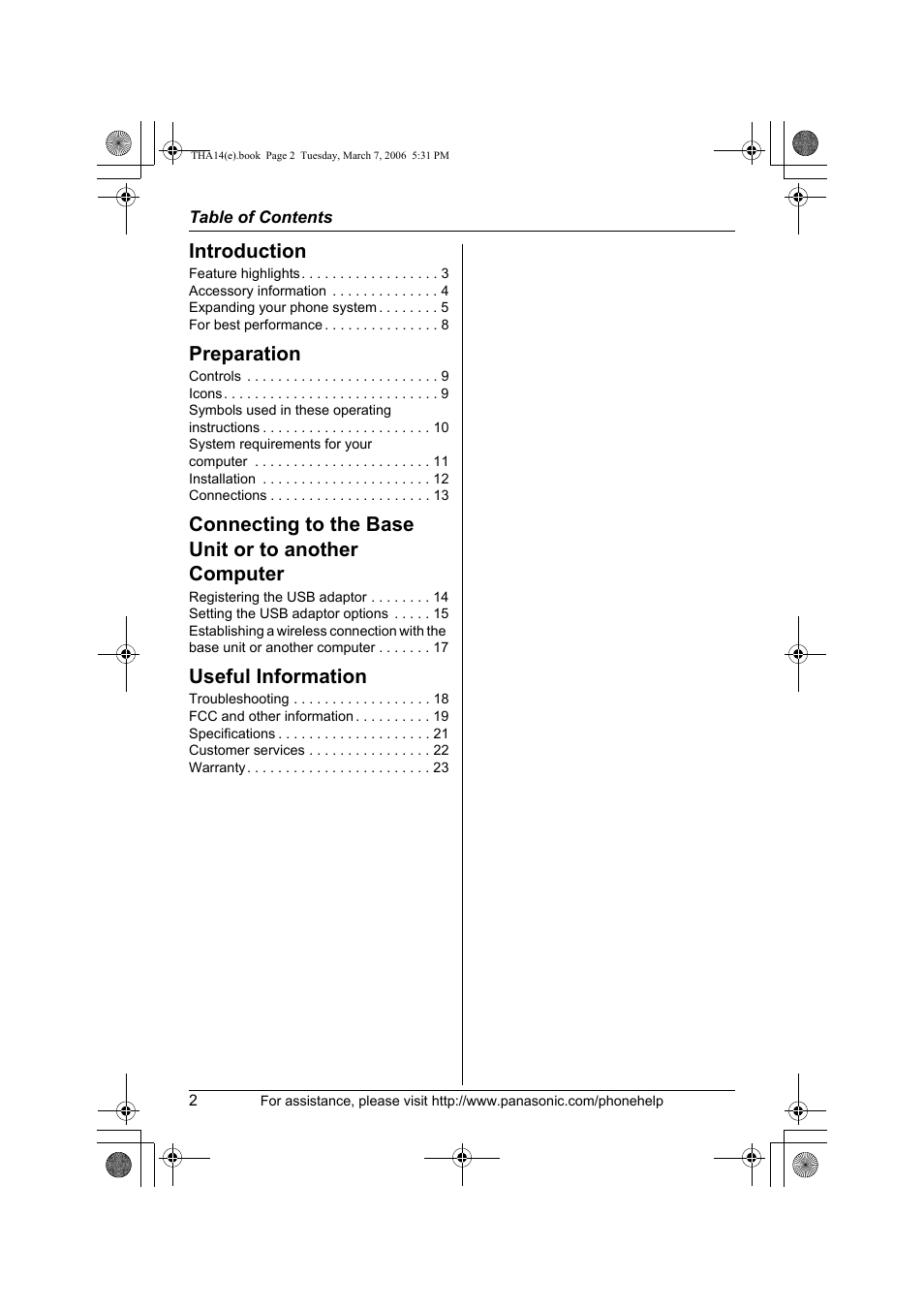 Panasonic KX-THA14 User Manual | Page 2 / 44