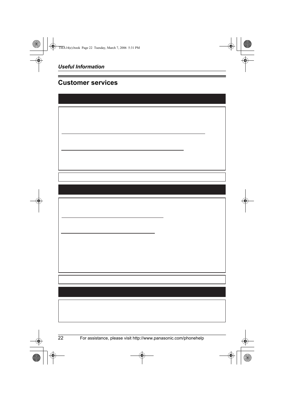 Customer servies, Customer services directory, Accessory purchases service in puerto rico | Panasonic KX-THA14 User Manual | Page 22 / 44