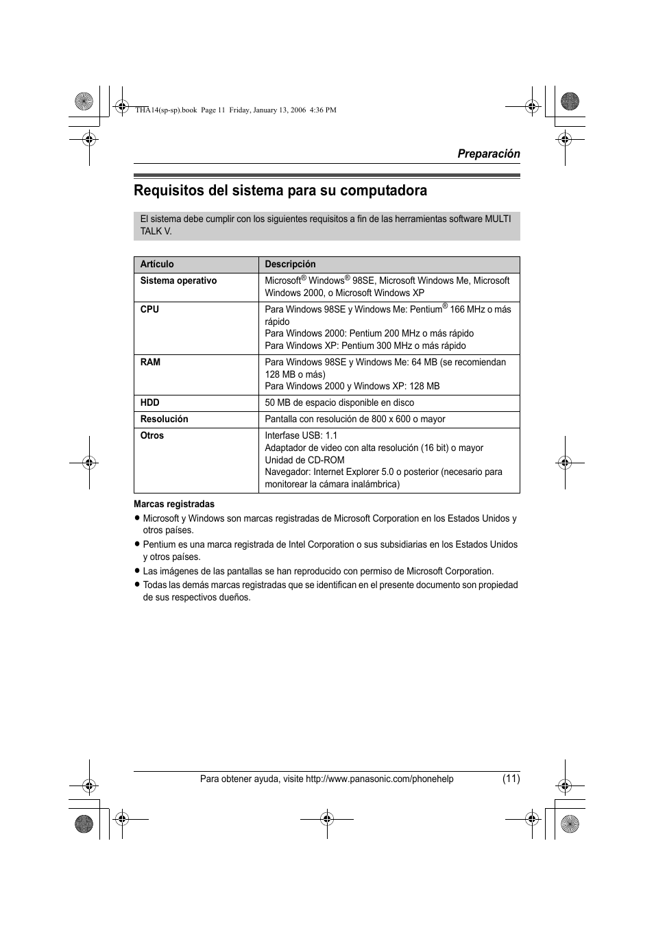 Requisitos del sistema para su computadora | Panasonic KX-THA14 User Manual | Page 36 / 44