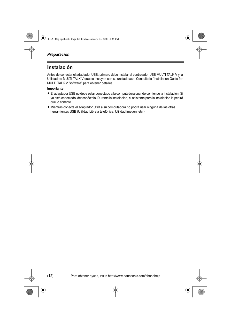 Instalacion, Instalación | Panasonic KX-THA14 User Manual | Page 37 / 44