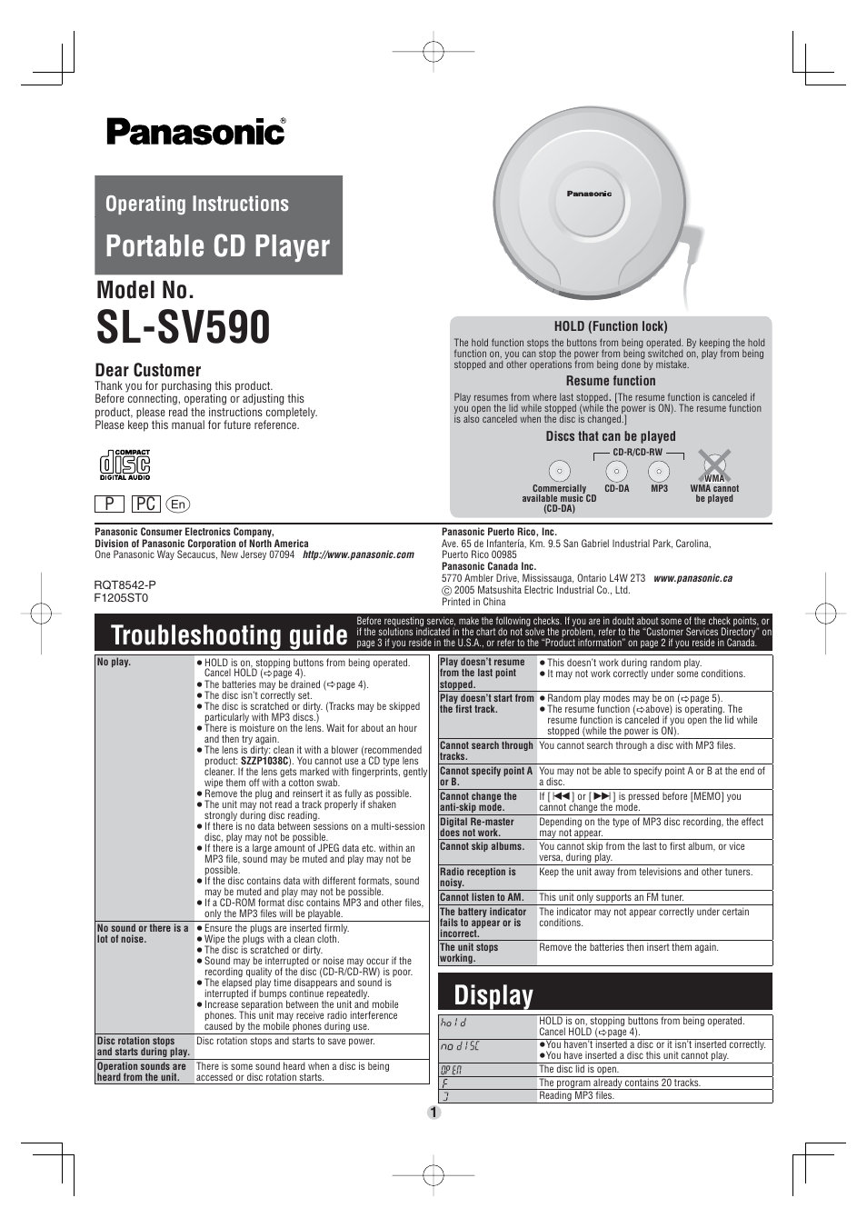 Panasonic SL-SV590 User Manual | 6 pages