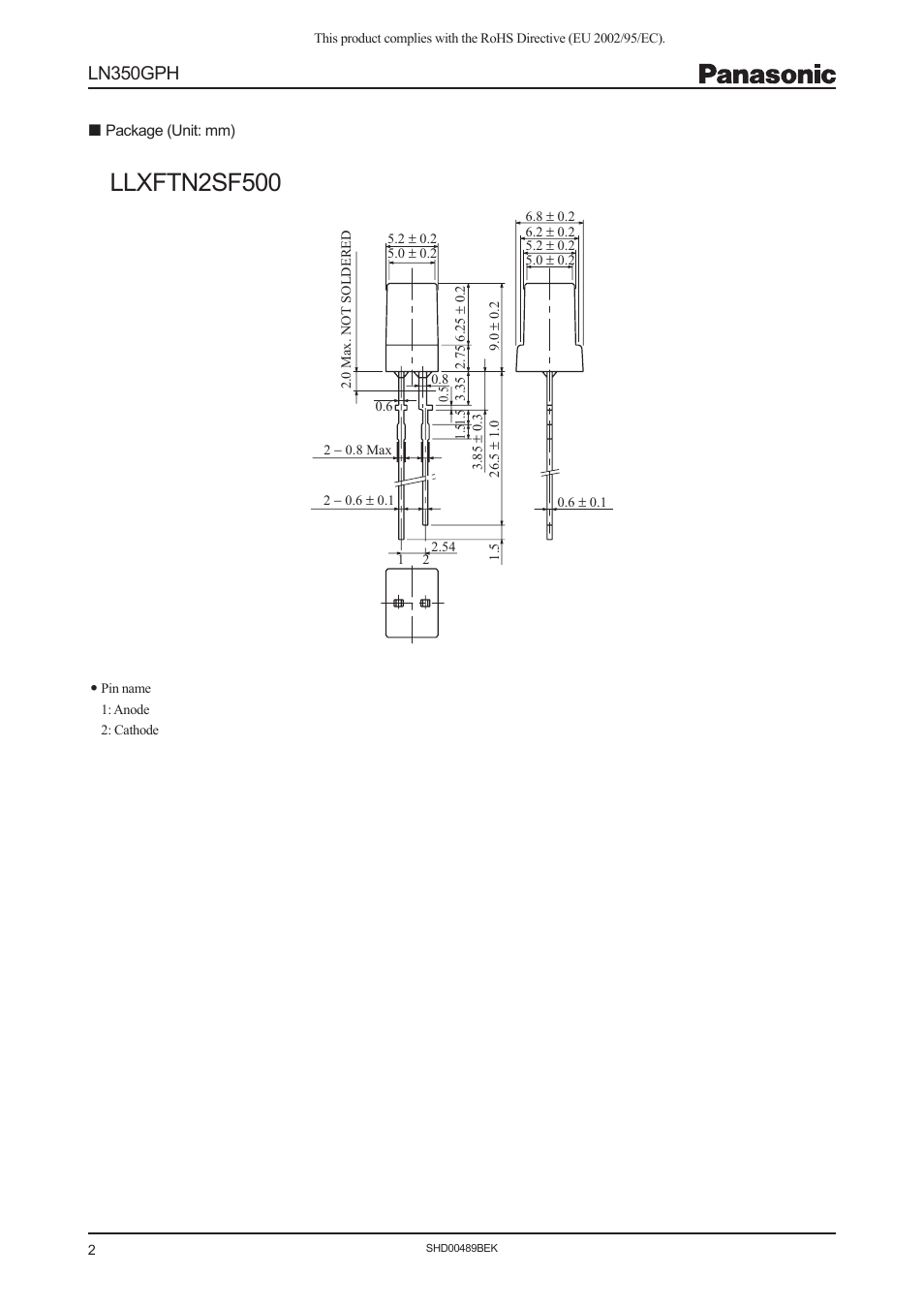 Llxftn2sf500, Ln350gph | Panasonic LN350GPH User Manual | Page 2 / 3