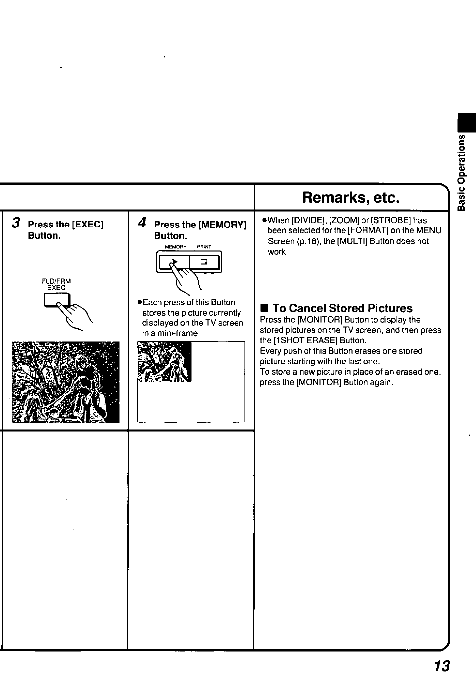 Remarks, etc, To cancel stored pictures | Panasonic AGEP50 User Manual | Page 13 / 40