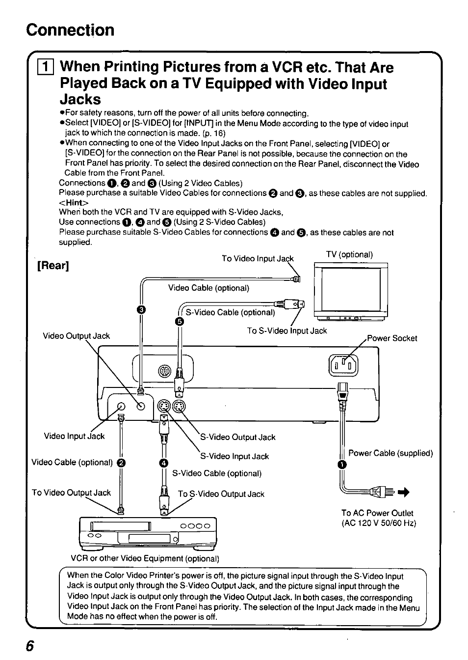 Connection, Rear | Panasonic AGEP50 User Manual | Page 6 / 40