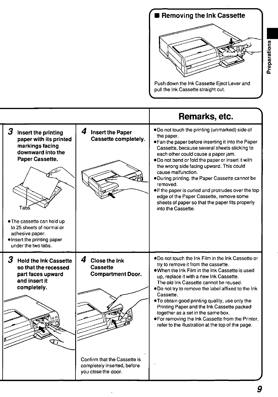 Removing the ink cassette, Remarks, etc | Panasonic AGEP50 User Manual | Page 9 / 40