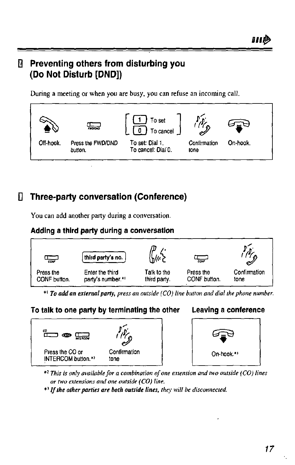 Nr-), D three-party conversation (conference), Three-party conversation (conference) | You can add another party during a conversation | Panasonic KX-T7433 User Manual | Page 17 / 36