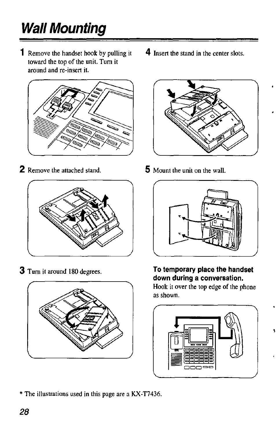 Wall mounting | Panasonic KX-T7433 User Manual | Page 28 / 36