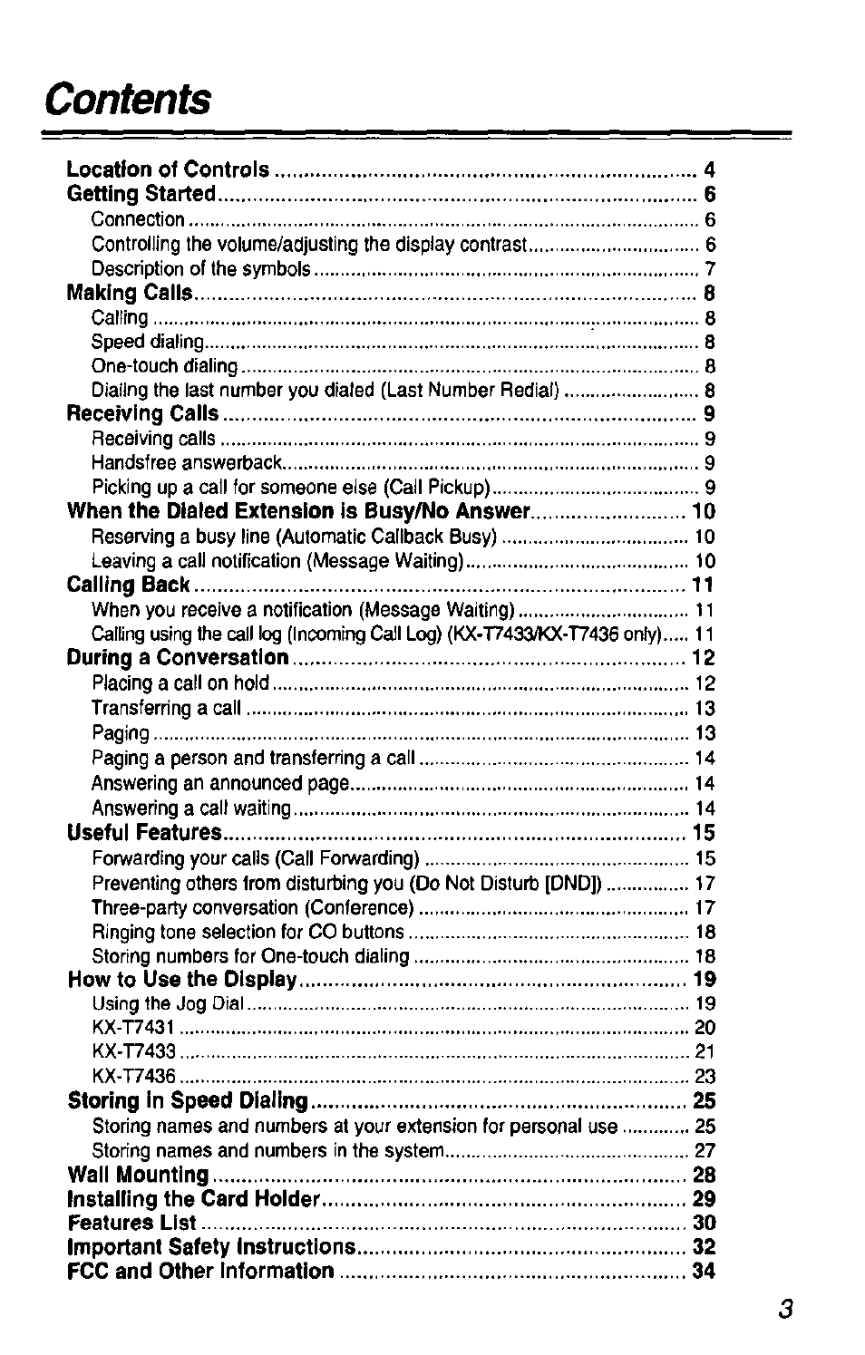Panasonic KX-T7433 User Manual | Page 3 / 36
