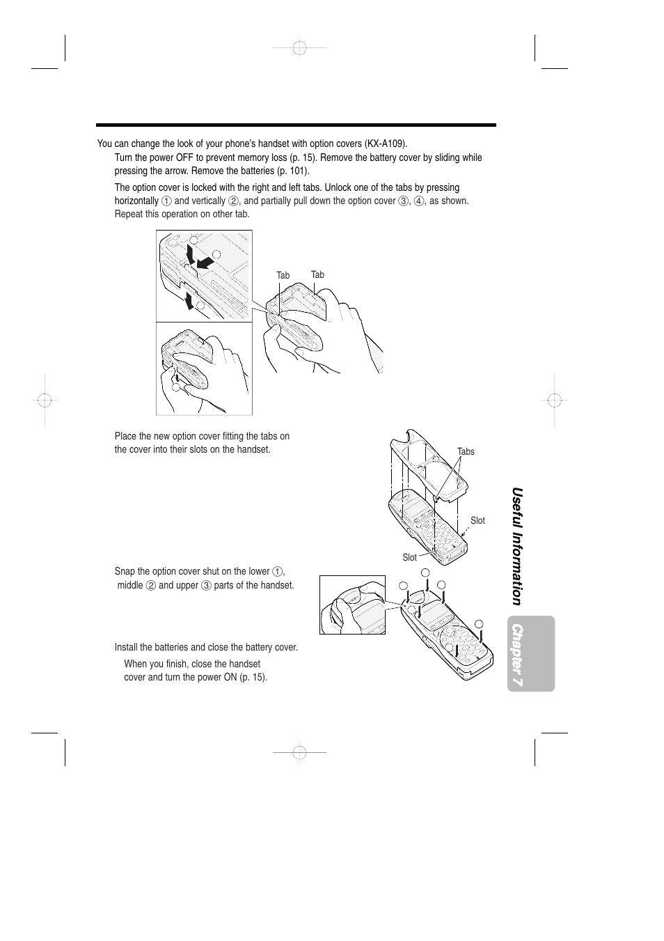 Option covers, 105 chapter 7 useful information | Panasonic KX-TCD735ALM User Manual | Page 105 / 114