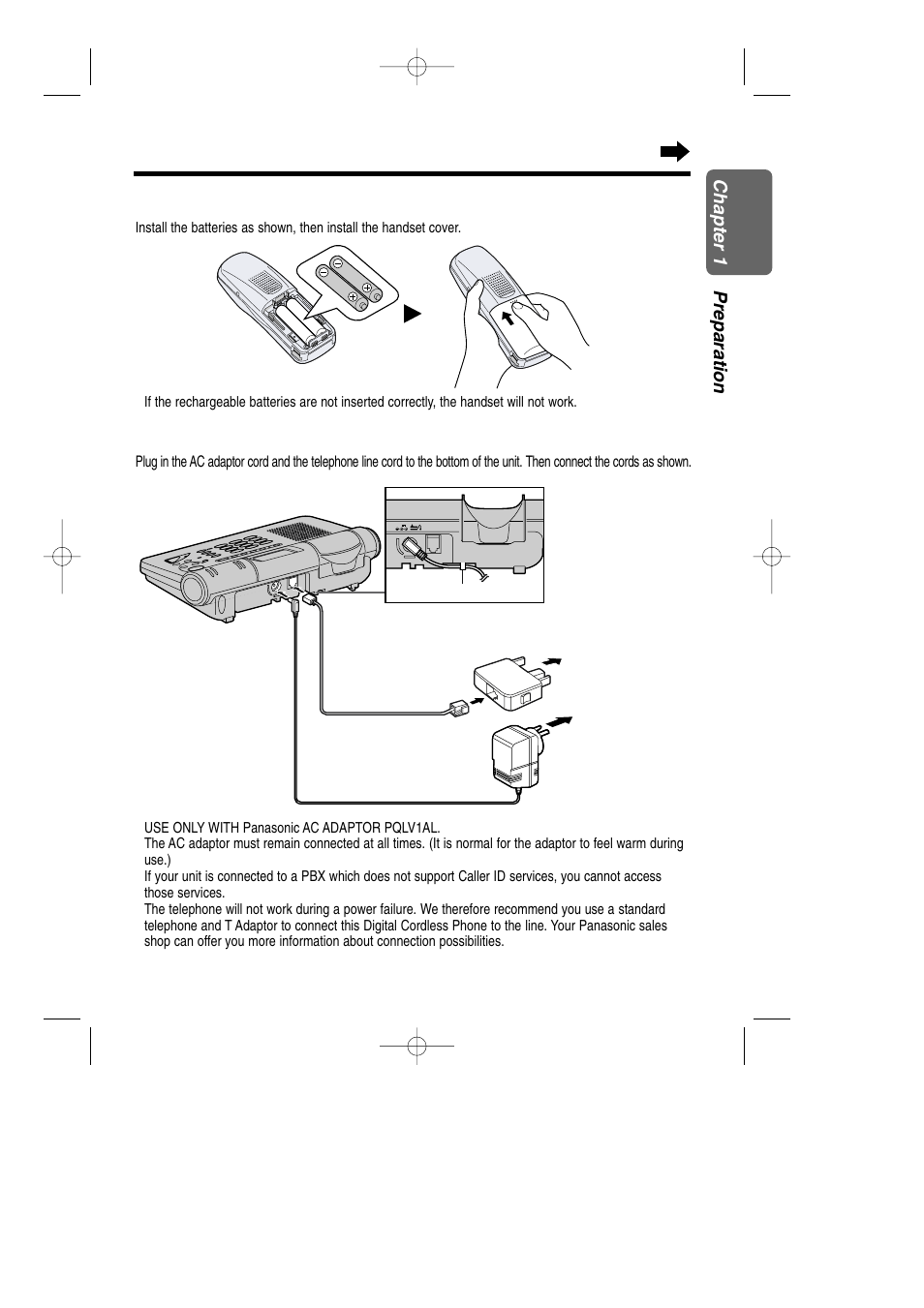 Getting started, Connections, Installing the batteries in the handset | 13 chapter 1 preparation | Panasonic KX-TCD735ALM User Manual | Page 13 / 114