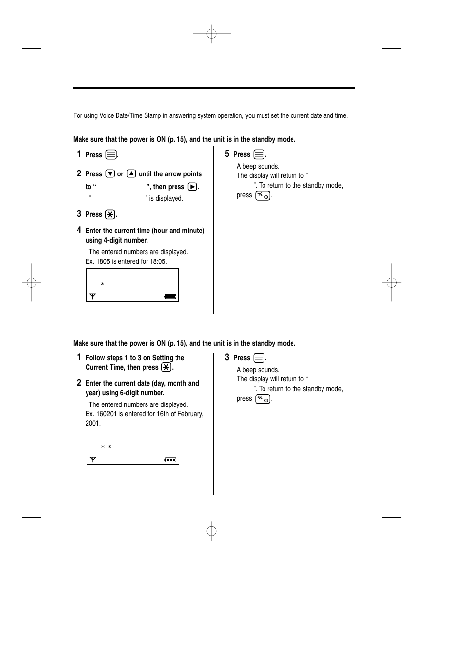 Date and time, Untitled, With the handset | Setting the current time, Setting the current date | Panasonic KX-TCD735ALM User Manual | Page 18 / 114