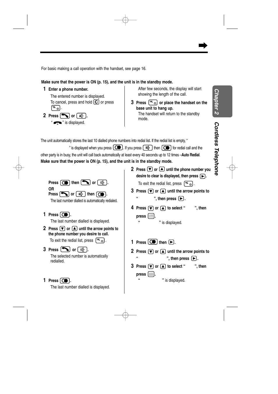 Making calls, With the handset, Redial call | Panasonic KX-TCD735ALM User Manual | Page 19 / 114