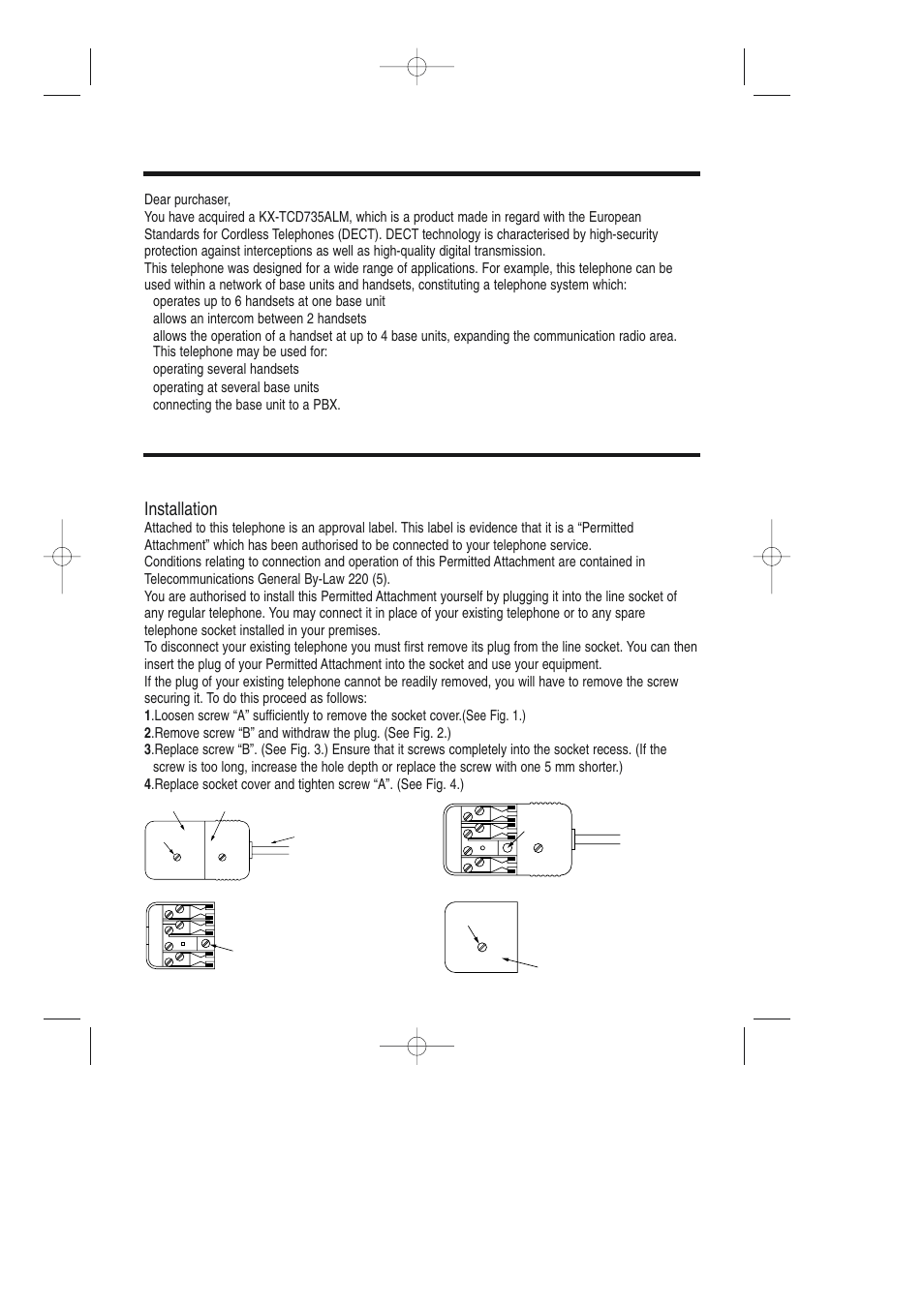 Important information, Instructions to customer, Installation | Panasonic KX-TCD735ALM User Manual | Page 2 / 114