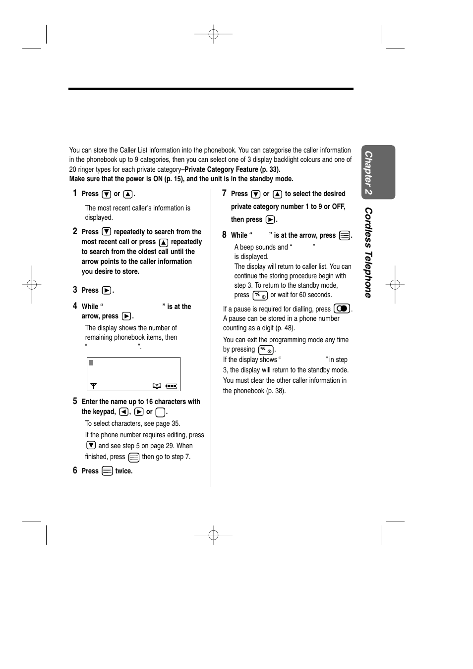 Storing caller list information | Panasonic KX-TCD735ALM User Manual | Page 31 / 114