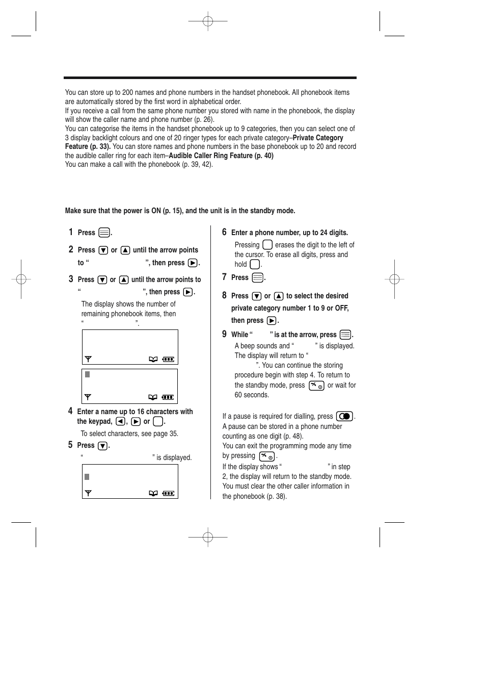 Phonebook, Storing names and phone numbers | Panasonic KX-TCD735ALM User Manual | Page 32 / 114