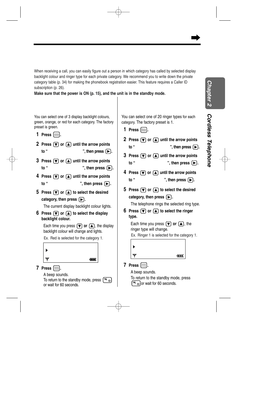 Private category feature, With the handset private category feature | Panasonic KX-TCD735ALM User Manual | Page 33 / 114