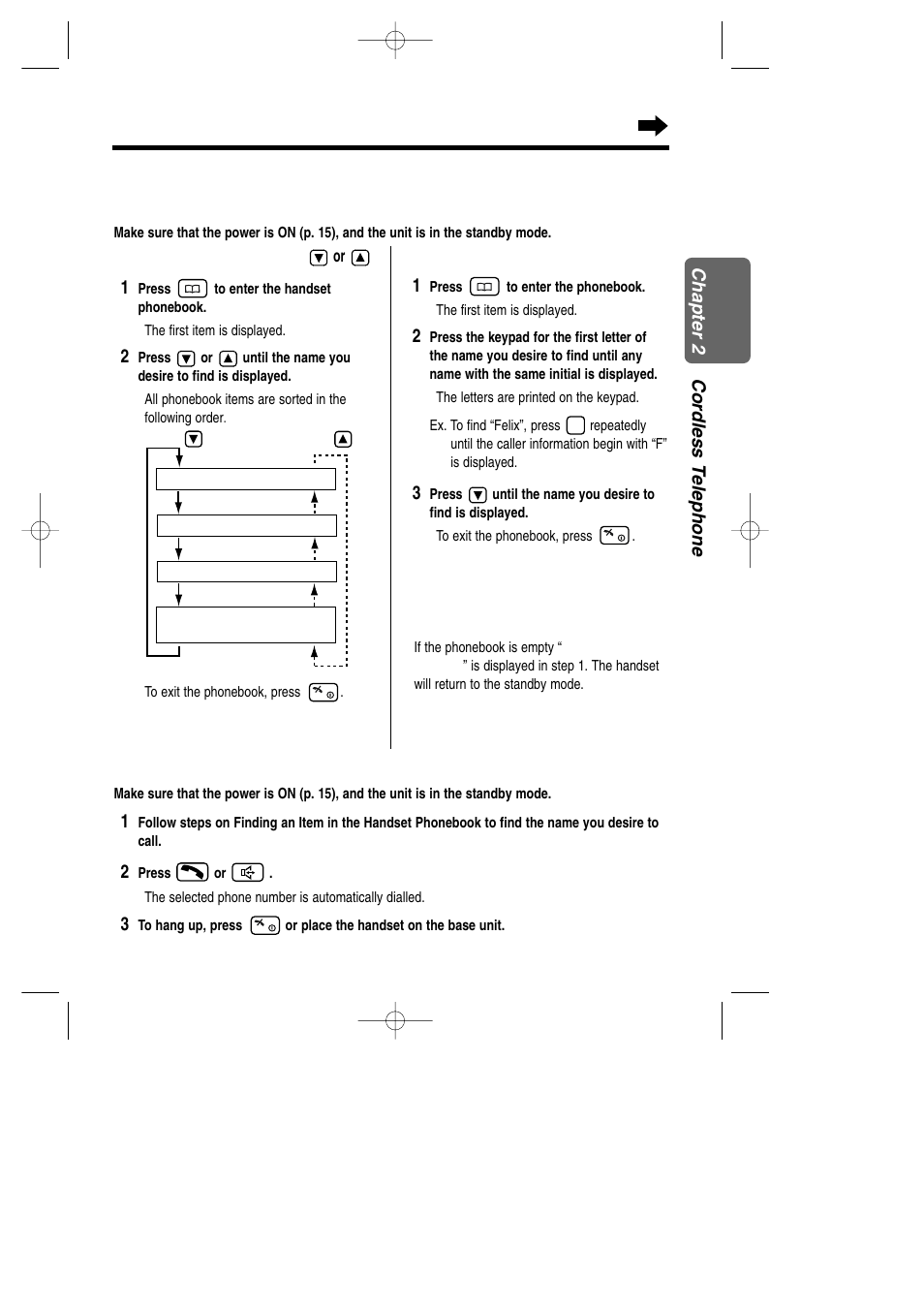 Making a call with the handset phonebook | Panasonic KX-TCD735ALM User Manual | Page 39 / 114
